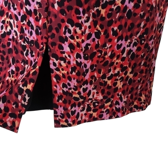 Black Halo Leopard Print Long Sleeve Belted Sheath Dress in Black & Pink - Picture 9 of 11